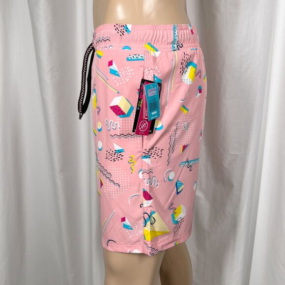 Surf Society Men's Large Pink Multicolor Retro 80s Geometric Print Swim Shorts - Picture 3 of 8